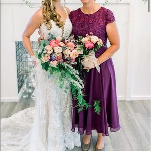 A-line, tea length chiffon Mother of the bride